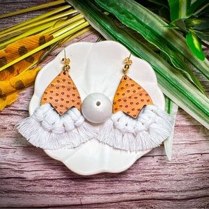 Heart Macrame Wooden Hand-painted Earrings